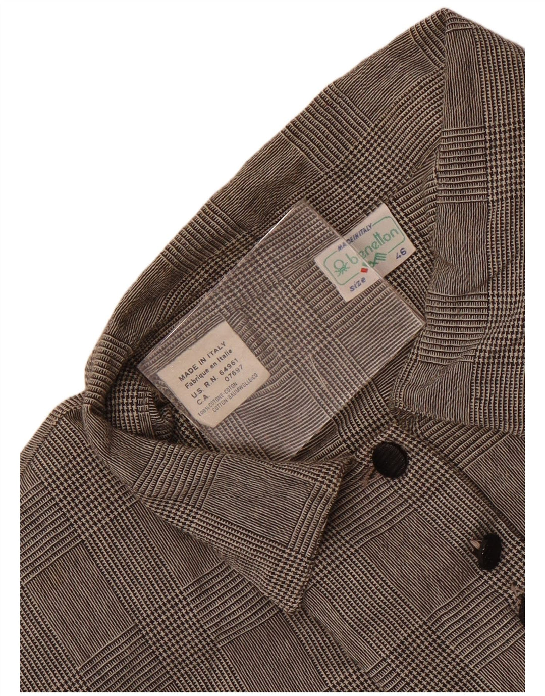 Benetton Damen-Hemdbluse IT 46, große grau karierte Baumwolle