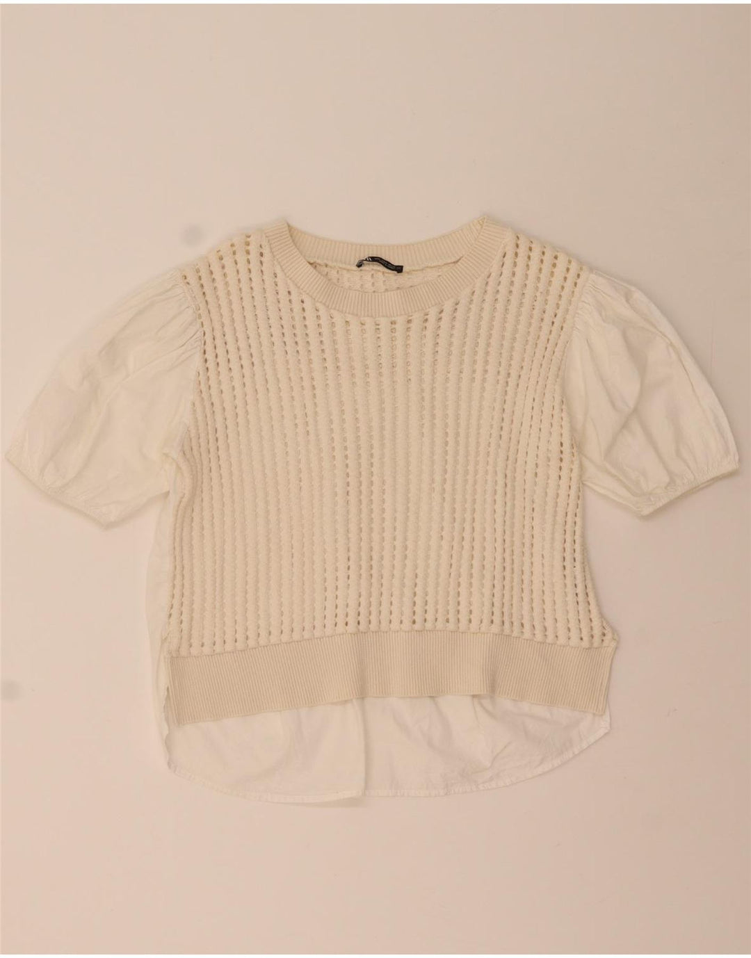 Zara Damen-Häkelblusenoberteil, UK-Größe 44, mittelweiße Baumwolle