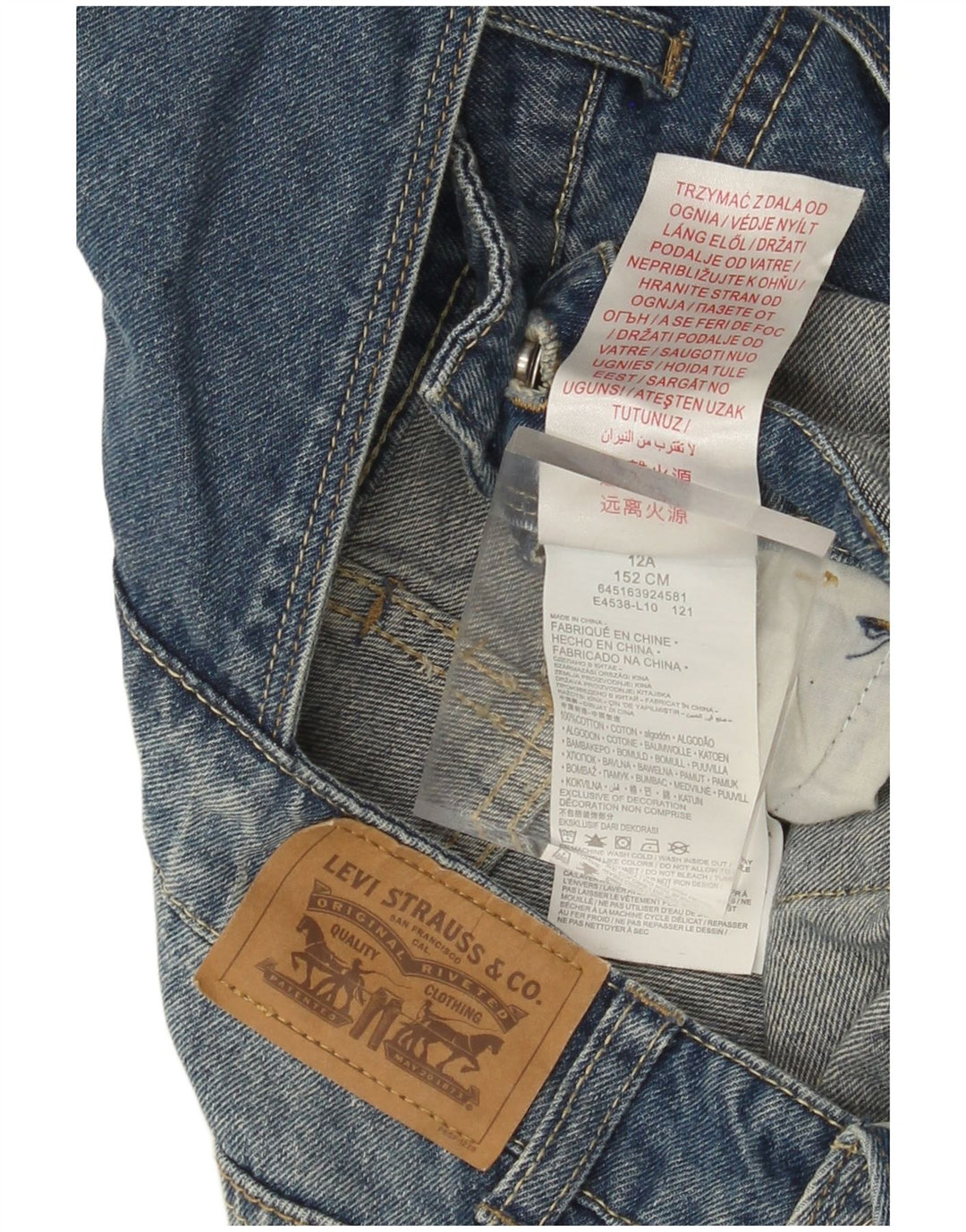 LEVI'S Mädchen-Latzhose, Denim-Shorts, 11–12 Jahre, W28, blaue Baumwolle