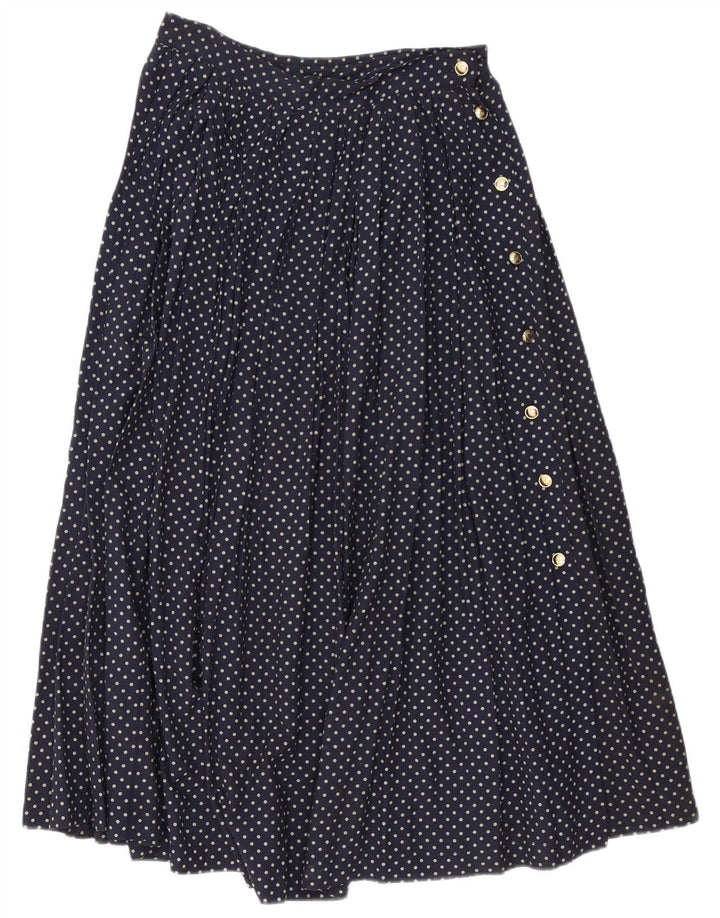 Vintage Damen Maxi ausgestellter Rock IT 46 Groß W30 Marineblau gepunktet
