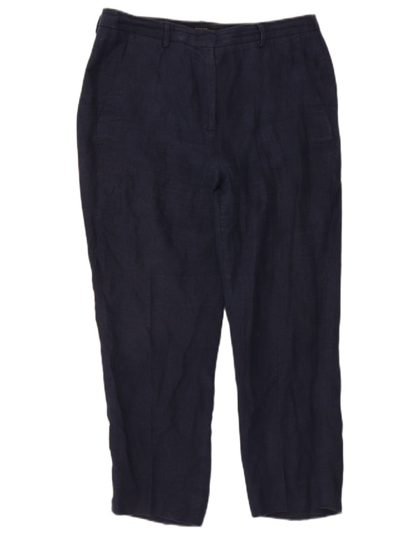 Max Mara Damen Tapered Chino-Hose UK 12 Medium W30 L24 Marineblaues Leinen