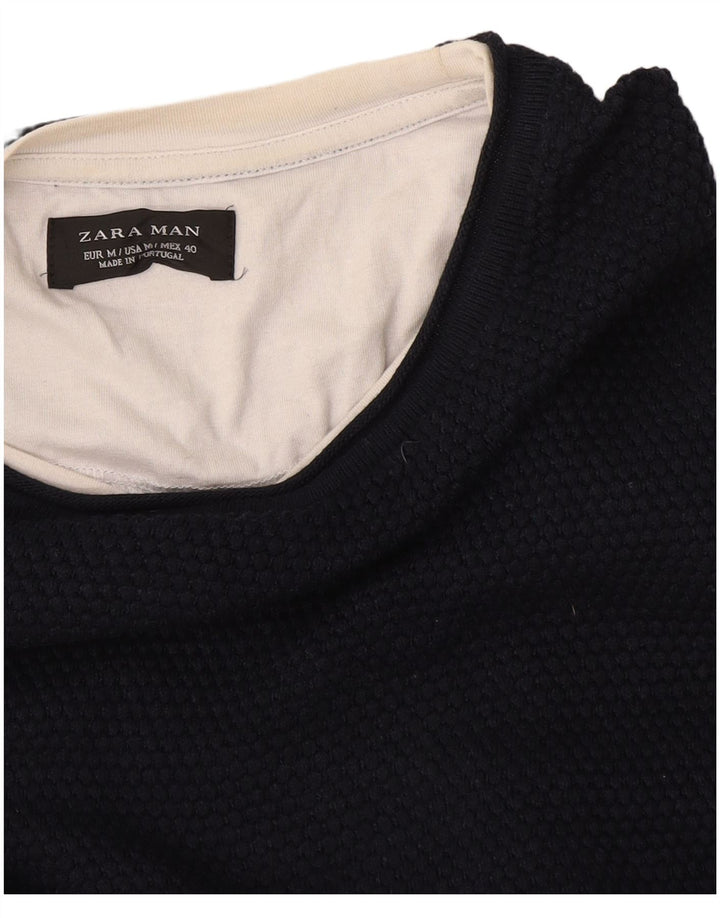 Zara Herren-Pullover mit Rundhalsausschnitt, mittelgroß, Marineblau