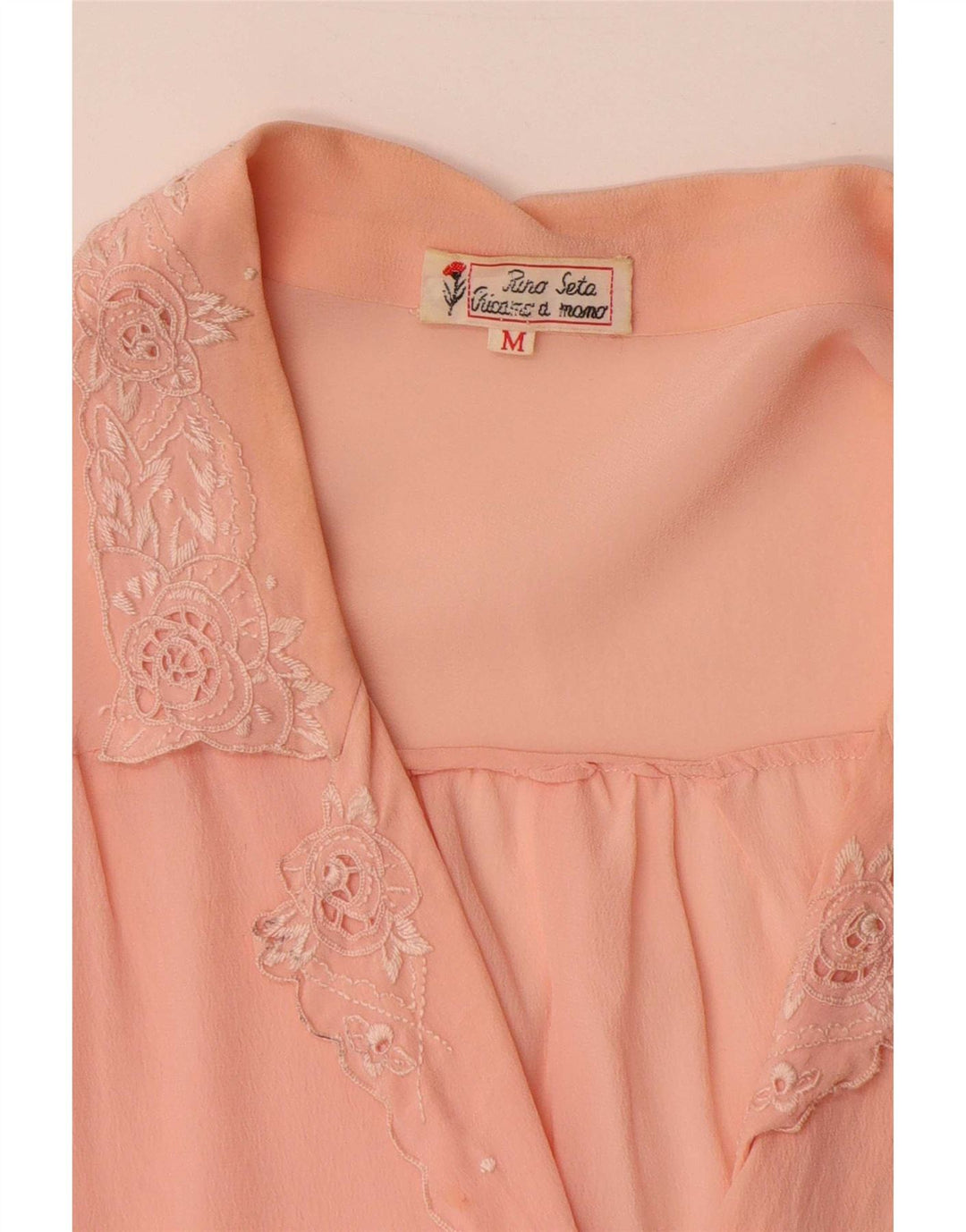 Vintage Damen Kurzarm-Hemdbluse UK 14 Mittelrosa Seide