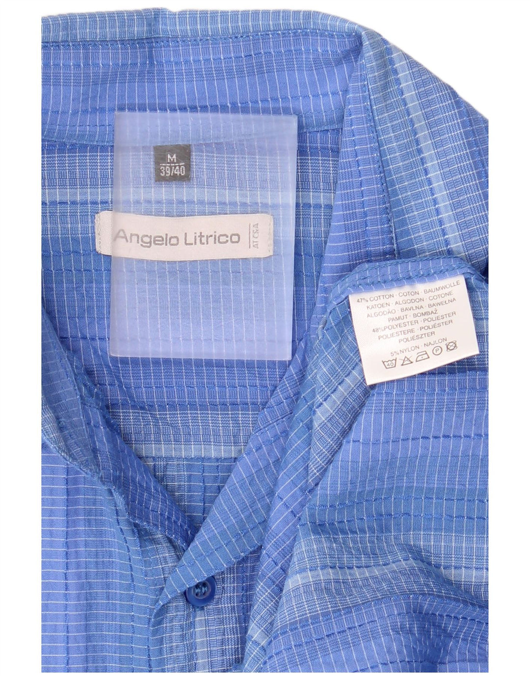Angelo Litrico Herren-Kurzarmhemd, Größe 39/40, mittelblau gestreift