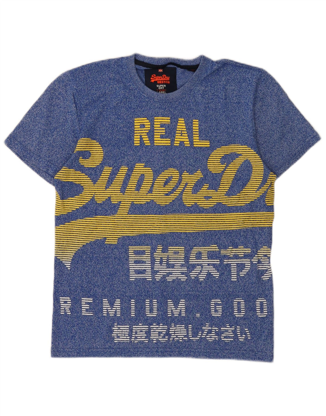 SUPERDRY Herren Real Graphic T-Shirt-Oberteil aus kleiner, blau melierter Baumwolle