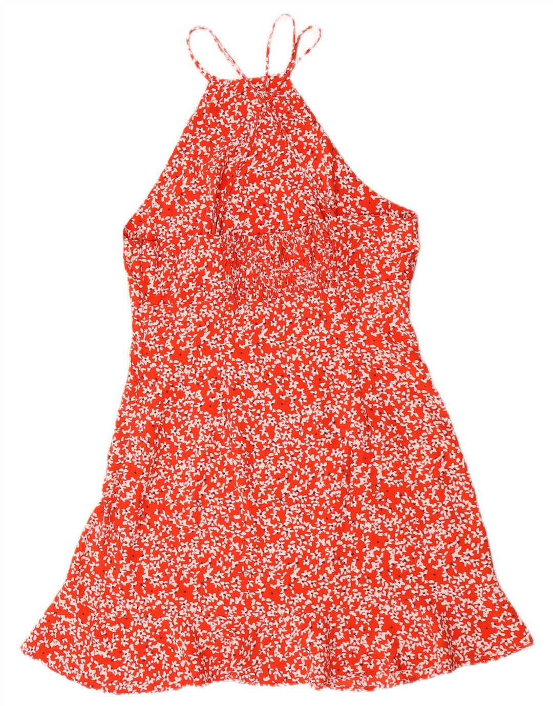 Zara Damen Neckholder-Kleid UK 12 Mittelrot geblümt