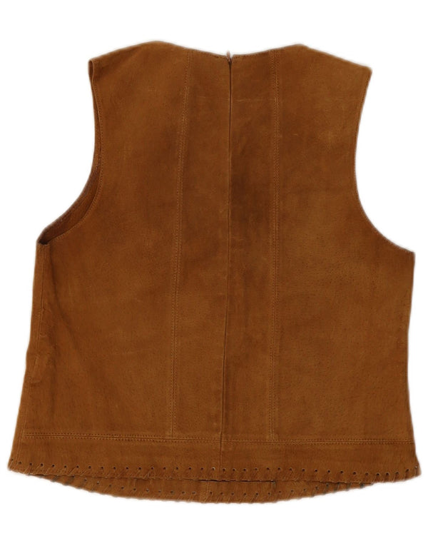 Zara Damen Ärmelloses Wildleder-Blusenoberteil UK 6 XS Beige Leder
