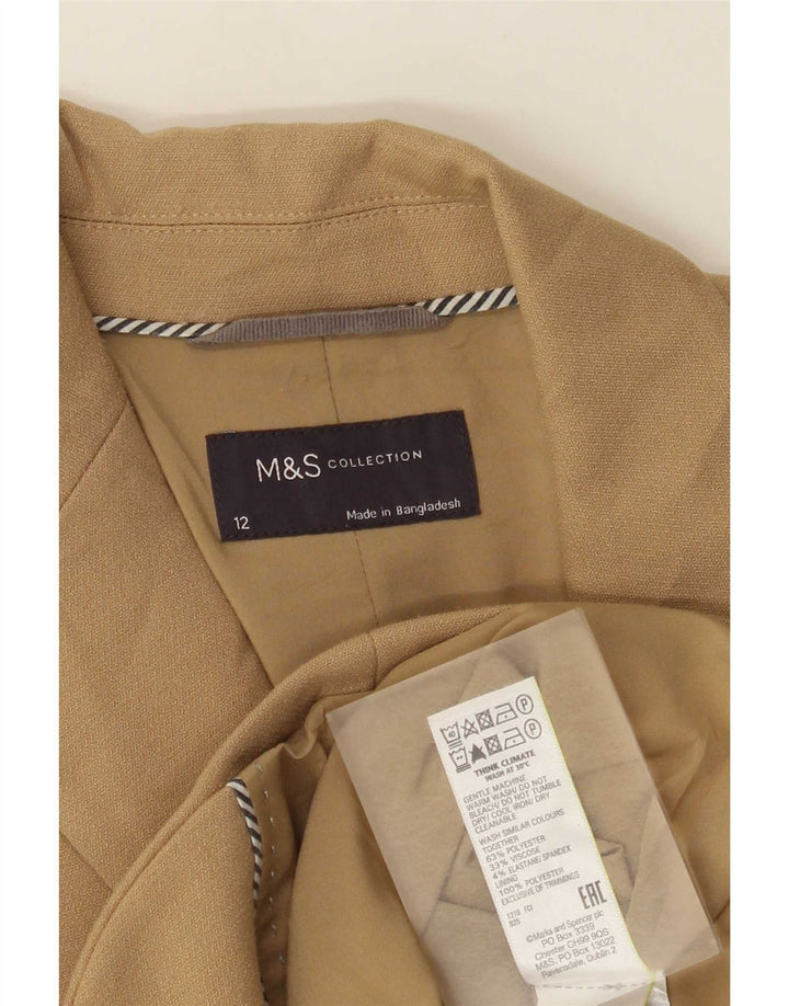 Marks & Spencer Damen-Blazerjacke mit 2 Knöpfen, UK 12, mittelbeigefarbenes Polyester