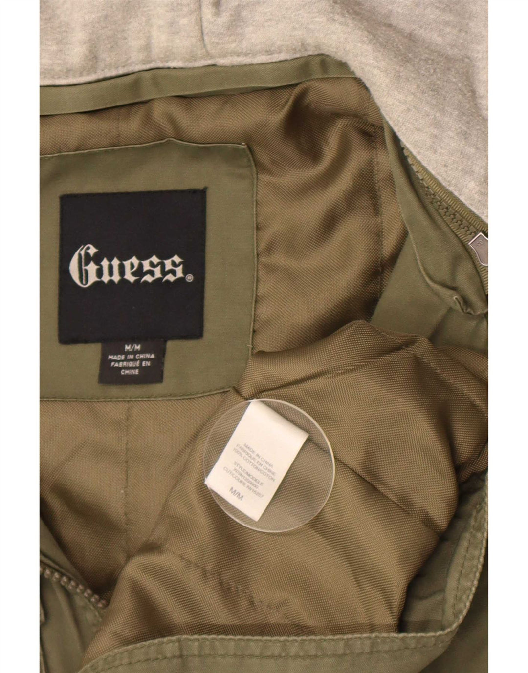 Guess Herren-Utility-Jacke mit grafischer Kapuze, UK 38, mittleres Khaki, Farbblock
