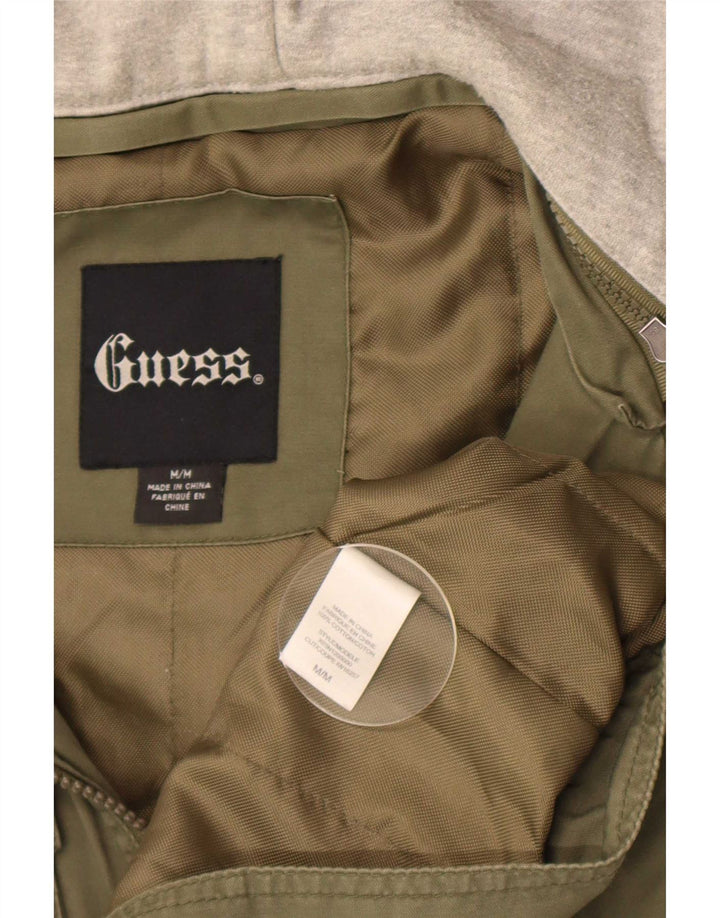 Guess Herren-Utility-Jacke mit grafischer Kapuze, UK 38, mittleres Khaki, Farbblock