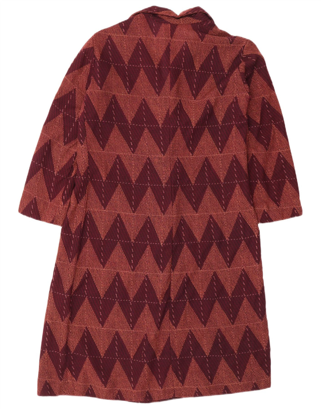 Vintage Damen 3/4 Ärmel Basic Kleid UK 12 Medium Burgunder Chevron