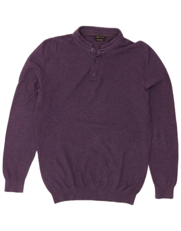 Massimo Dutti Herren-Pullover mit Knopfkragen, Größe L, Lila