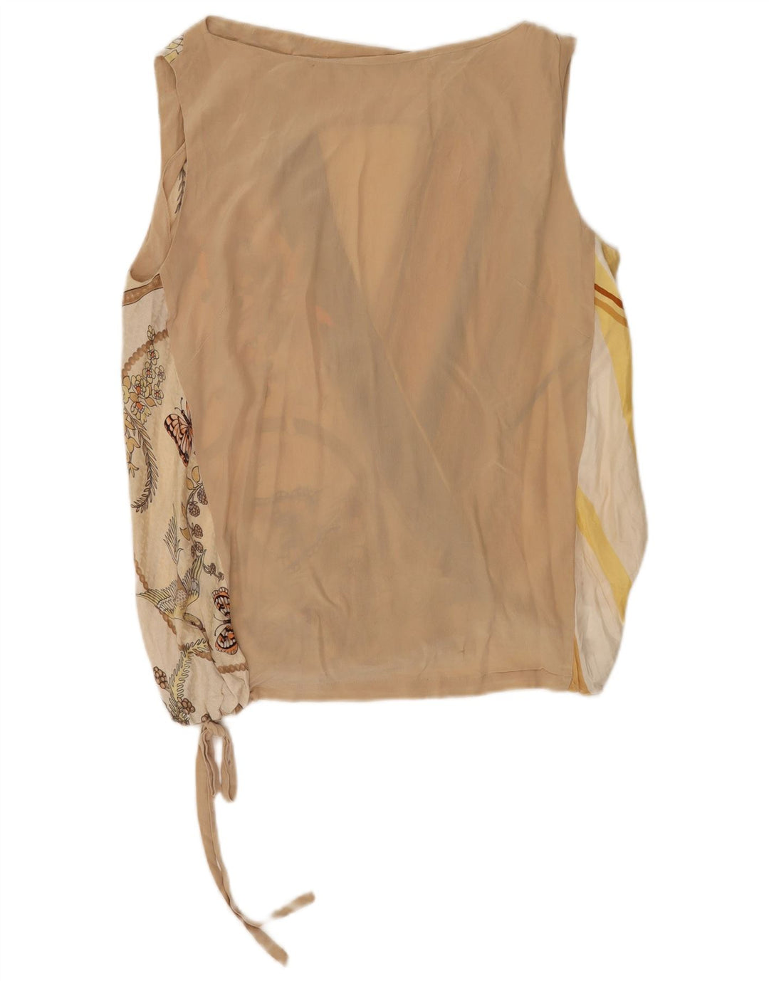 Vintage Damen Ärmelloses Blusentop IT 44 Mittelbeige geblümte Seide