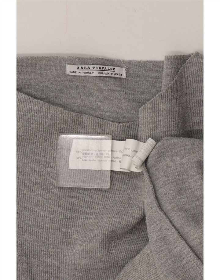Zara Damen Trafaluc Top Langarm UK 14 Mittelgraues Polyester