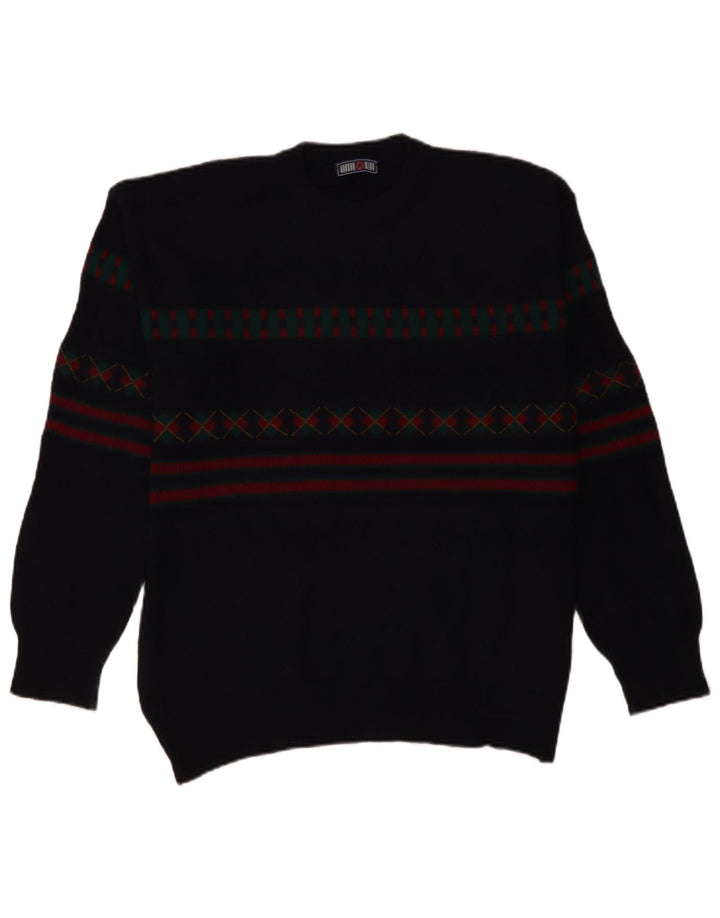 VINTAGE Herren-Pullover mit Rollkragen, Größe 50, groß, marineblau, geometrisch