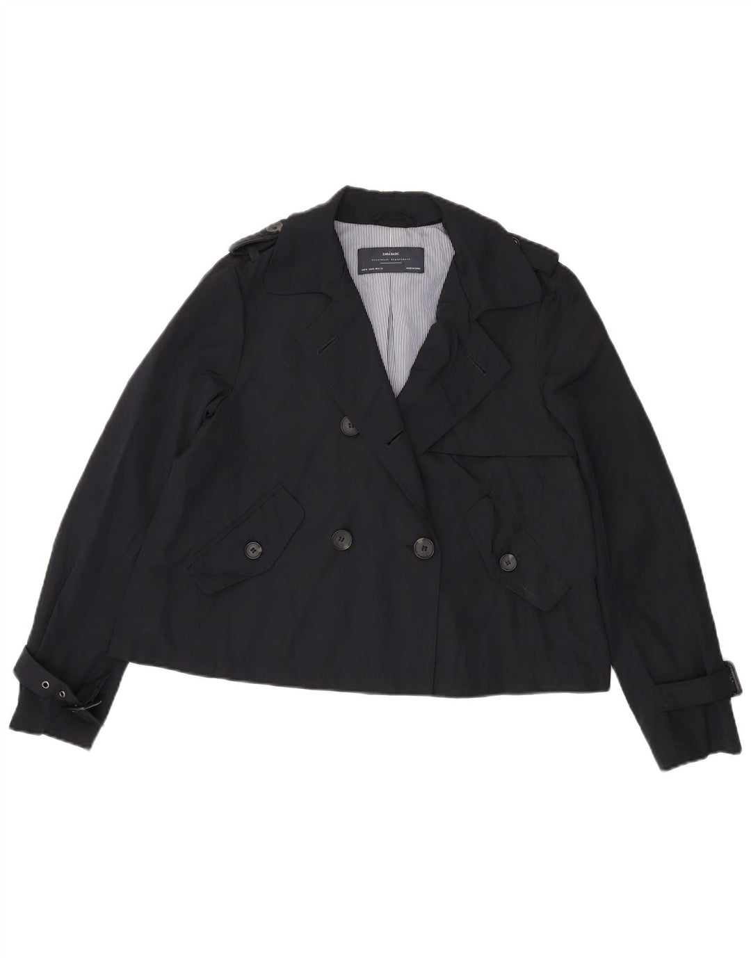Zara Damen Pea Coat UK 14 Medium Marineblau Polyester