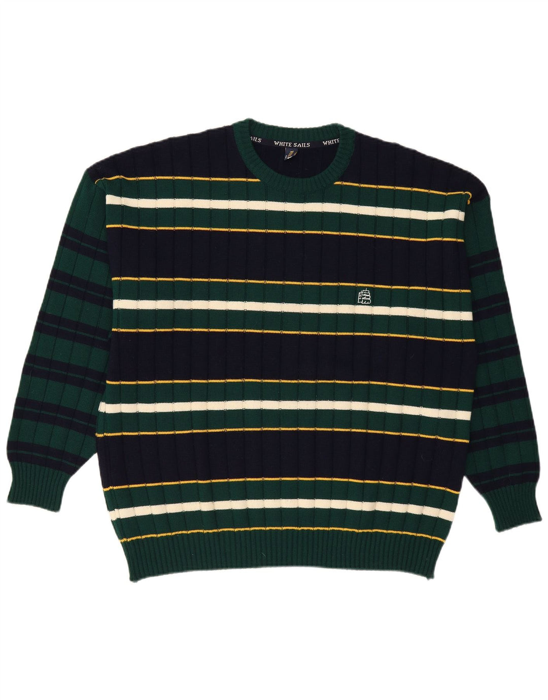 White Sails Herren-Pullover mit Rundhalsausschnitt, 2XL, Marineblau gestreift