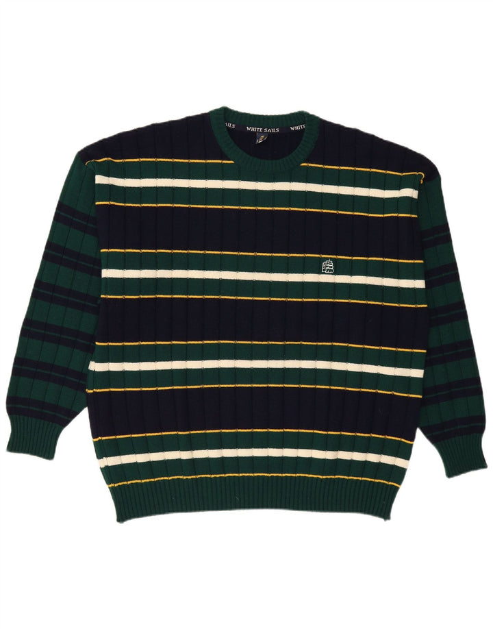 White Sails Herren-Pullover mit Rundhalsausschnitt, 2XL, Marineblau gestreift