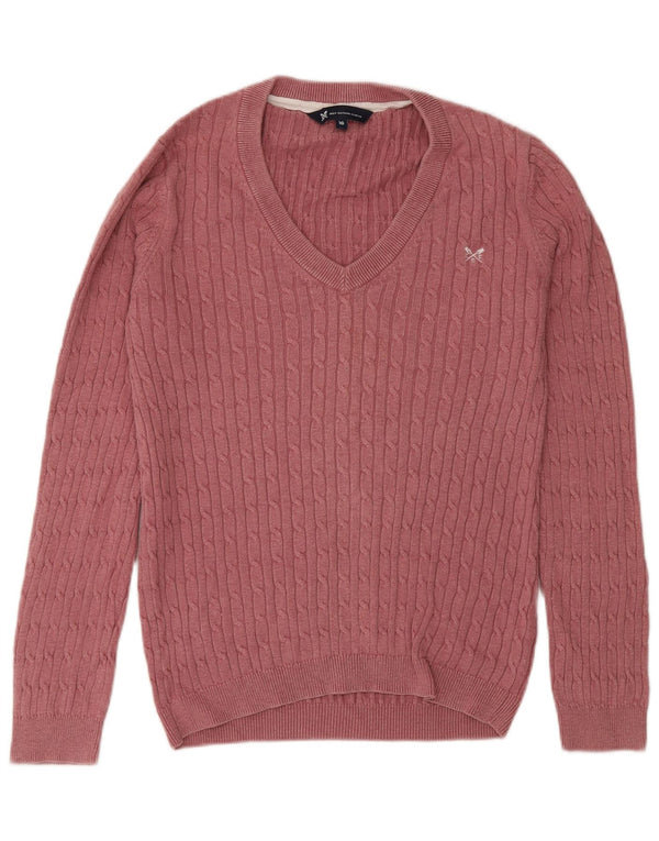 Crew Clothing Damen-Pullover mit V-Ausschnitt, UK 16, Größe L, Rosa, Baumwolle