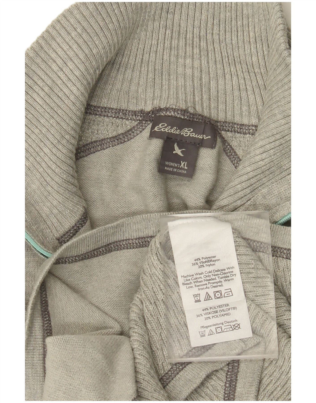 EDDIE BAUER Damen Pullover mit Reißverschluss am Hals UK 18 XL Grau Polyester