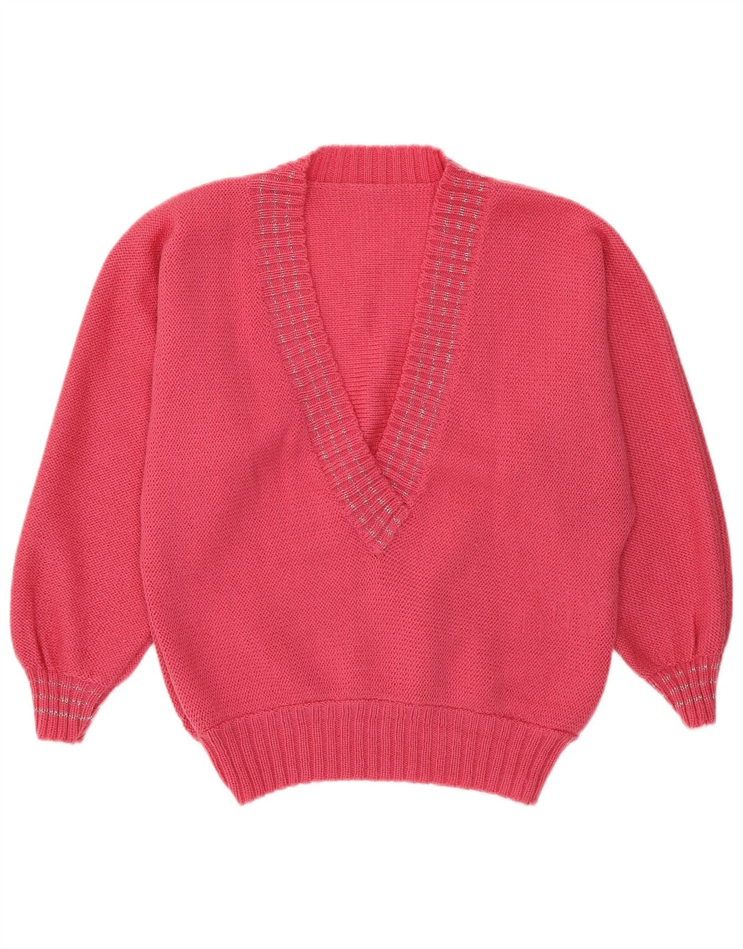 VINTAGE Damen Pullover mit V-Ausschnitt UK 14 Mittelrosa