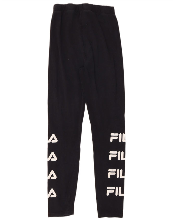 FILA Damen Grafik-Leggings UK 10 Small Schwarz Baumwolle