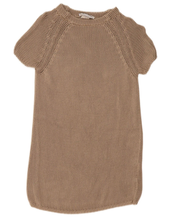 SPORTMAX Damen-Pulloverkleid mit kurzen Ärmeln, UK 12, mittelbeige Baumwolle