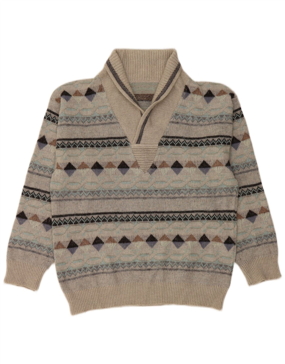 Vintage Herren Schalhalspullover Pullover IT 50 Mittelgrau Argyle/Diamant