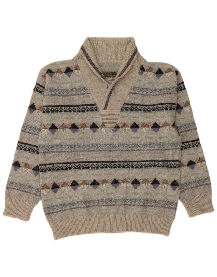 Vintage Herren Schalhalspullover Pullover IT 50 Mittelgrau Argyle/Diamant