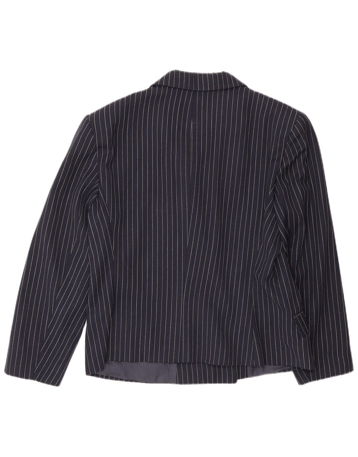 Vintage Damen Zweireiher Blazer Jacke IT 48 XL Marineblau Nadelstreifen