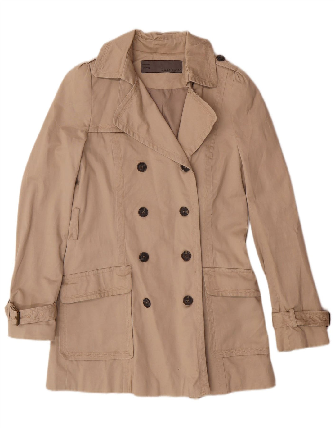 ZARA Damen Trenchcoat UK 10 Small Beige Baumwolle