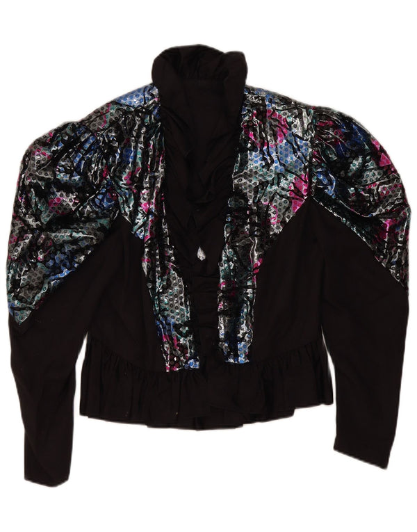 Vintage Damen LangarmBluse Top UK 10 Small Schwarz