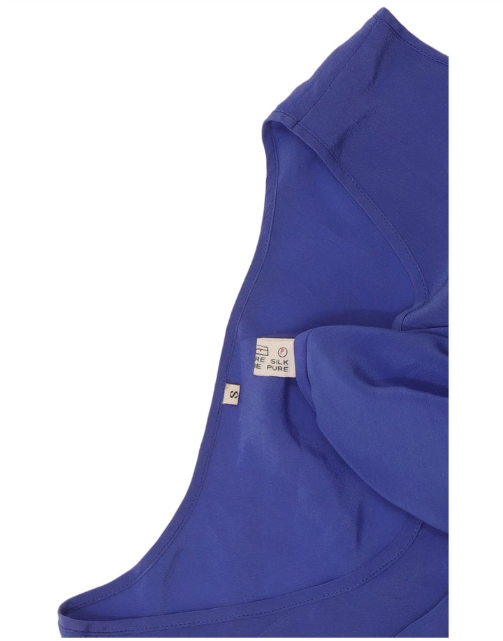 Vintage Damen Durchsichtiges Weste Top UK 8 Kleine blaue Seide