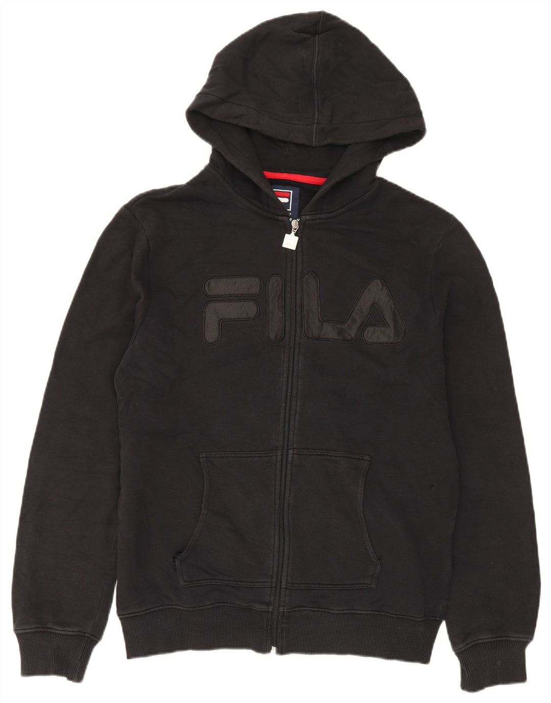 Fila Herren-Kapuzenpullover mit grafischem Reißverschluss, groß, aus schwarzer Baumwolle