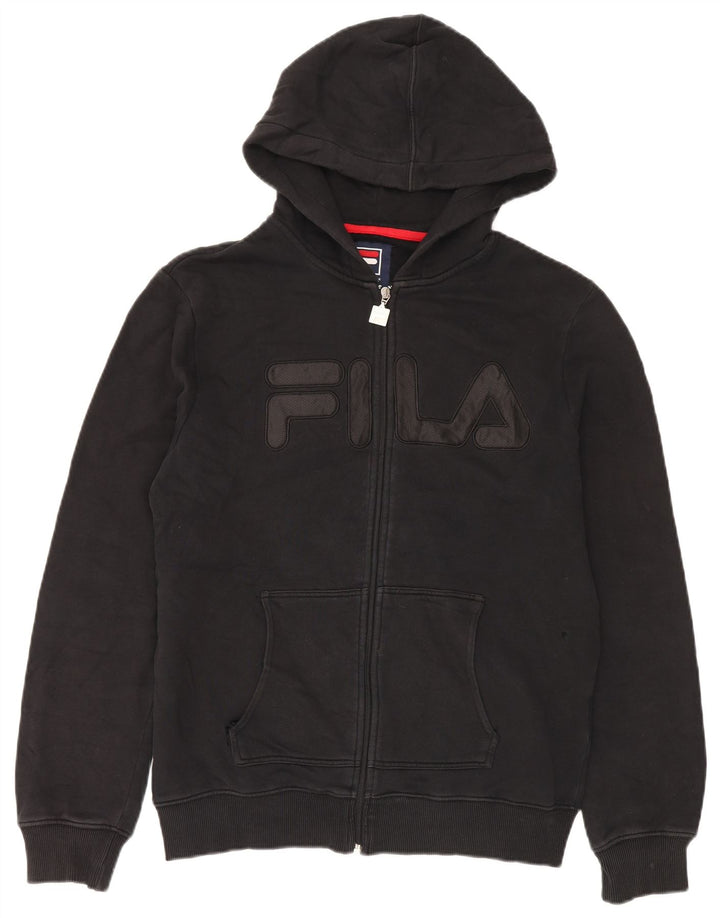 Fila Herren-Kapuzenpullover mit grafischem Reißverschluss, groß, aus schwarzer Baumwolle