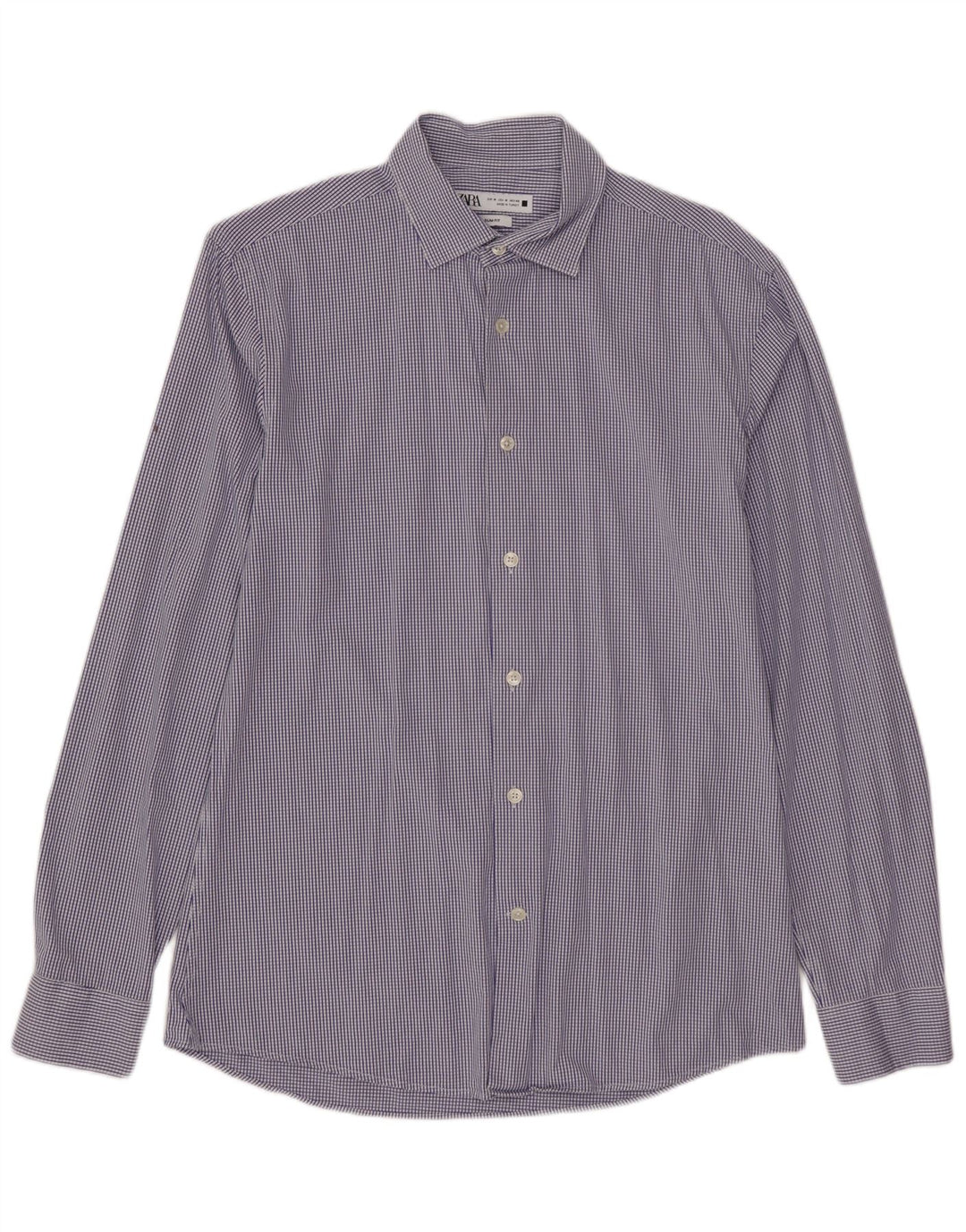 ZARA Herren-Slim-Fit-Hemd aus mittelblauer Karo-Baumwolle