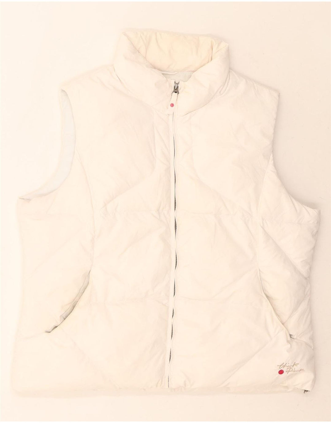 THINK PINK Womens Padded Gilet UK 18 XL White Vintage Think Pink and Second-Hand Think Pink from Messina Hembry 
