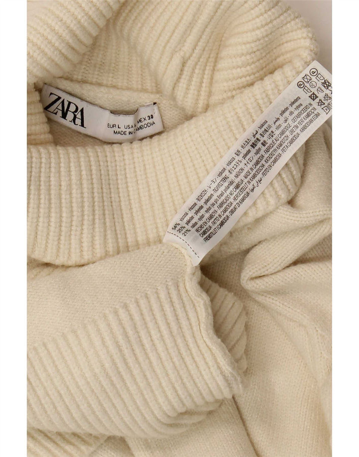 Rollkragenpullover für Damen von Zara, Gr. 40, Größe L, Beige, Viskose