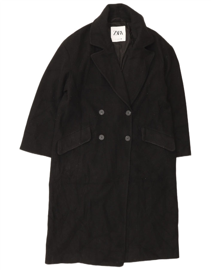 Zara Damen Zweireihiger Mantel UK 4 XS Schwarz Polyester Klassisch