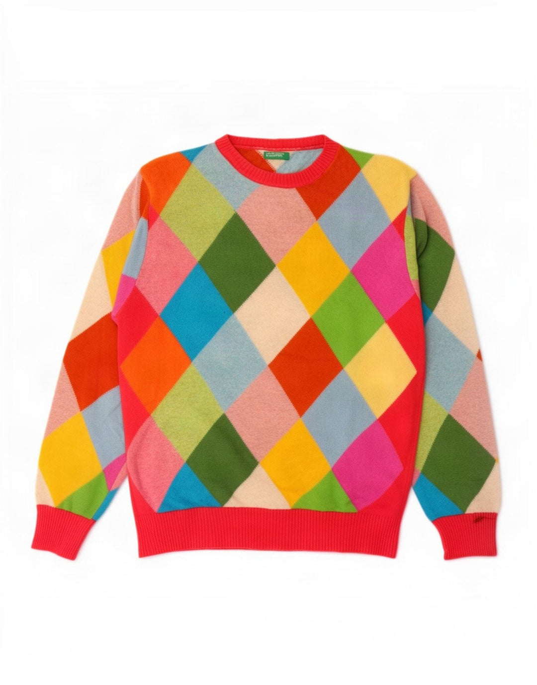 Benetton Damen-Pullover mit Rundhalsausschnitt, Gr. 42, Größe L, mehrfarbig