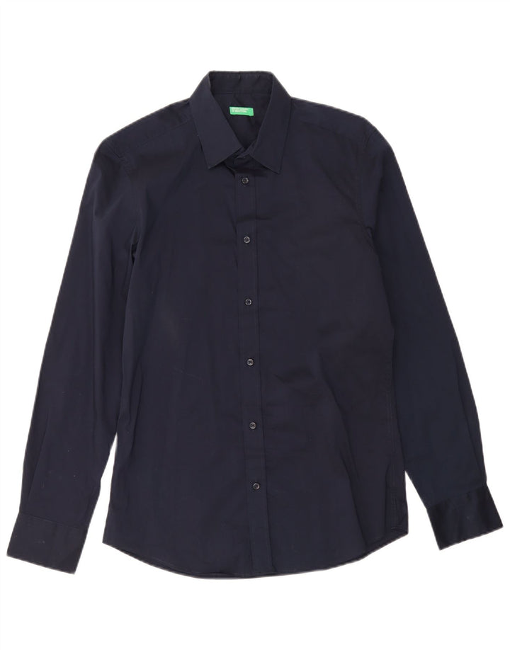 Benetton Herren-Hemd, klein, marineblau, Baumwolle