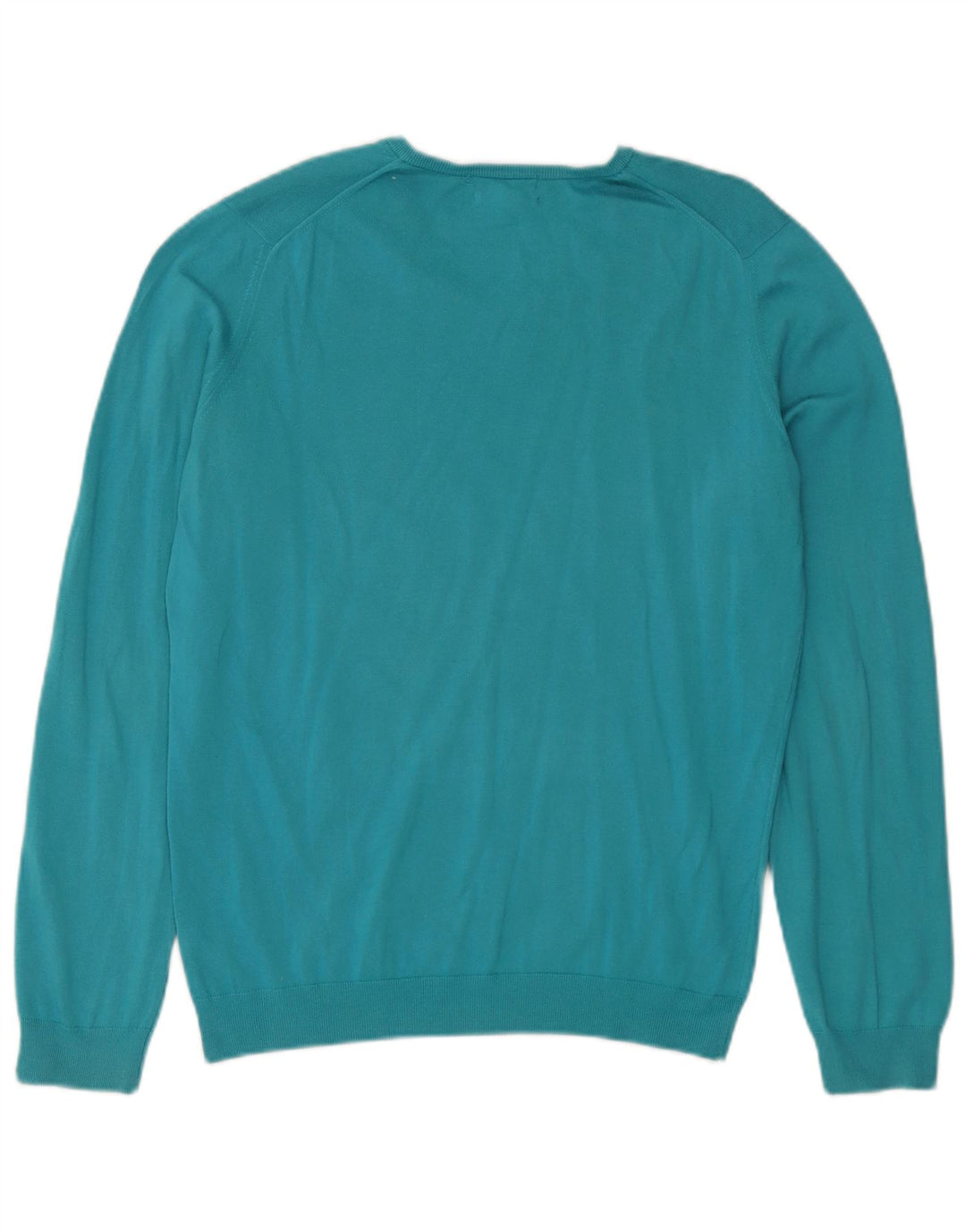 Massimo Dutti Damen-Pullover mit V-Ausschnitt, UK 14, mittelblaue Baumwolle