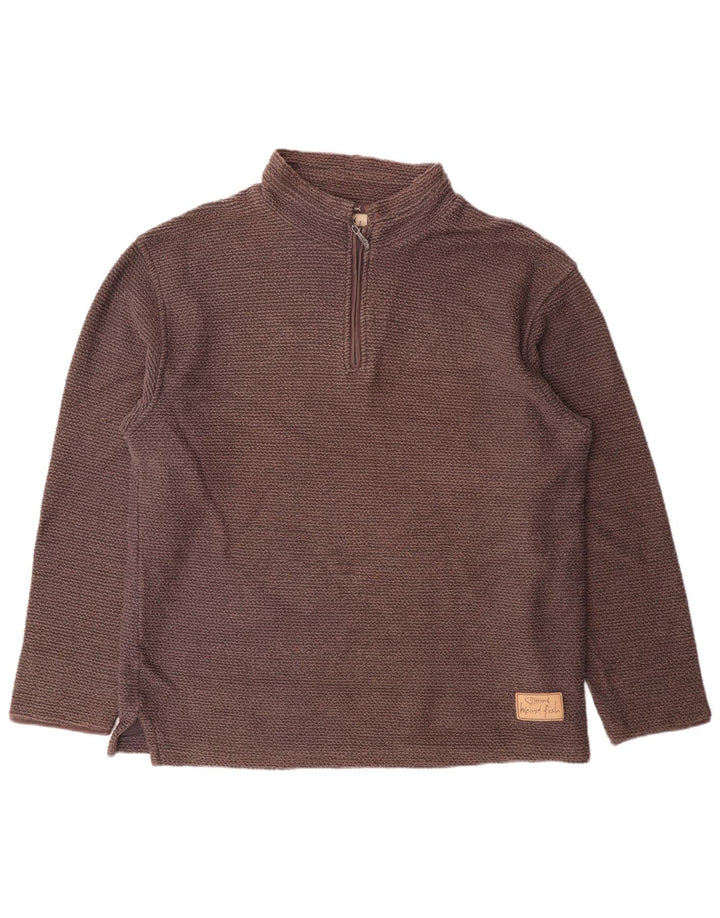 WEIRD FISH Herren-Sweatshirt mit Reißverschluss am Hals, große braune Baumwolle