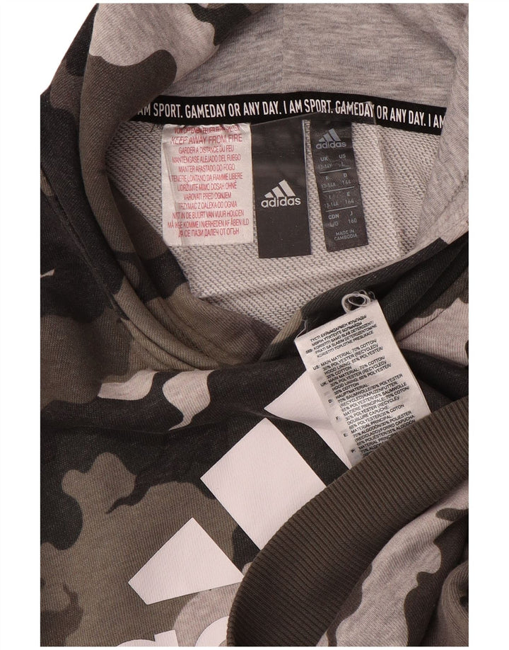 ADIDAS Kapuzenpullover mit Grafik für Jungen, 13–14 Jahre, braune Camouflage-Baumwolle