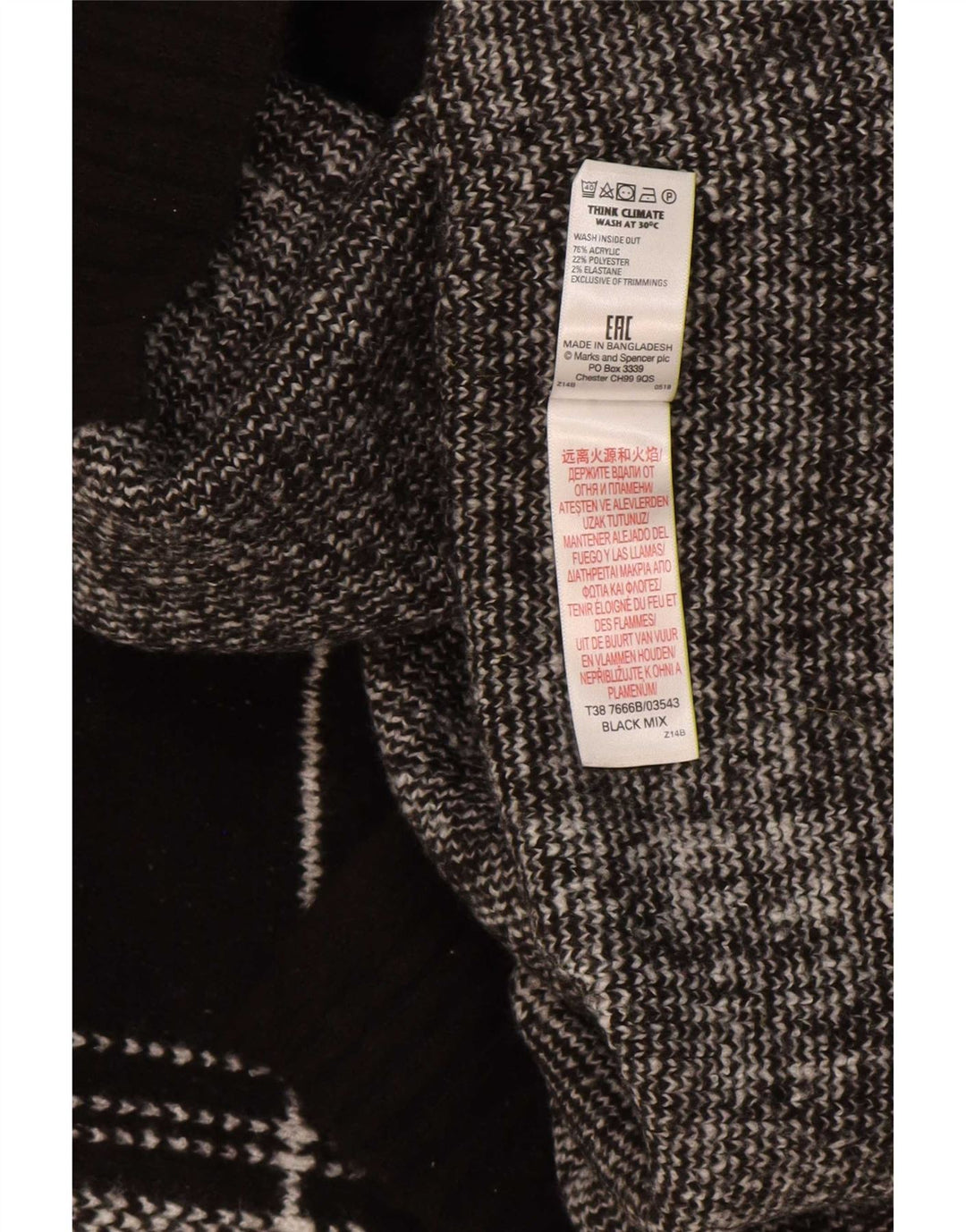 Marks & Spencer Herren-Pullover mit Rundhalsausschnitt, groß, schwarz, kariert, Acryl