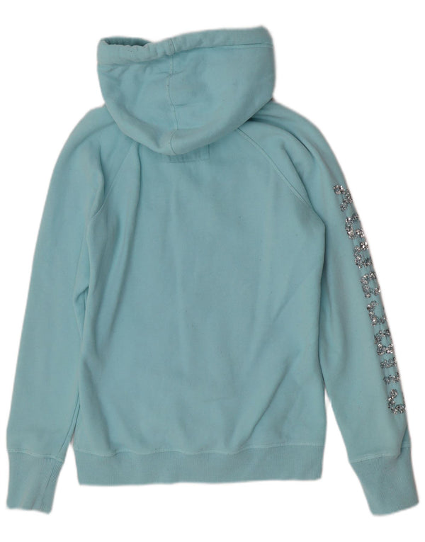 Superdry Damen-Kapuzenpullover mit grafischem Reißverschluss, UK 16, Größe L, Blau, Baumwolle