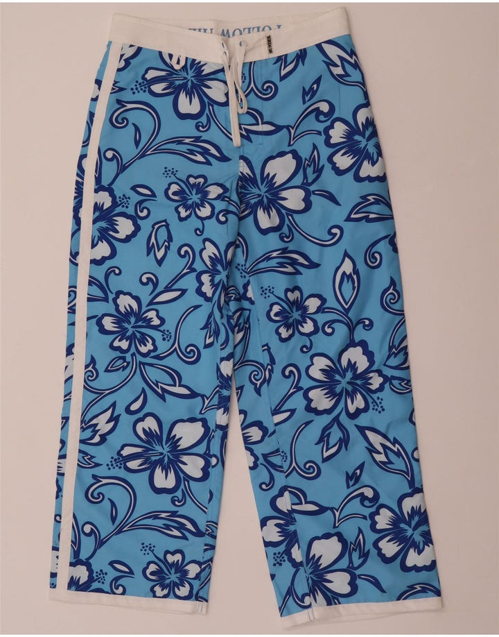 Gerade geschnittene Damenhose von Sundek, W32, L26, blau geblümtes Polyester