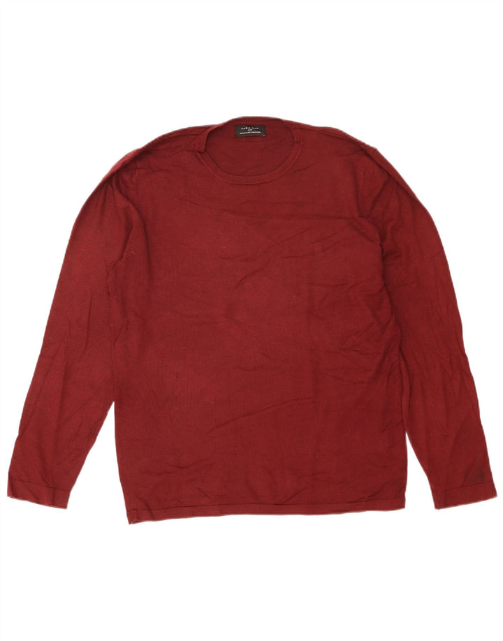 Zara Herren-Pullover mit Rundhalsausschnitt, mittlere kastanienbraune Viskose