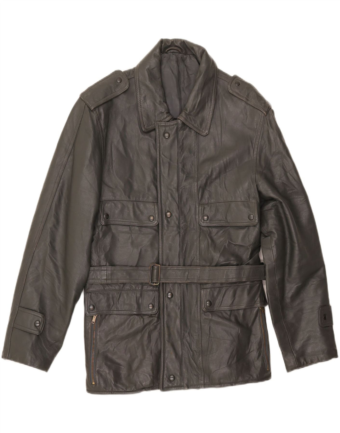 Vintage Herren Militärlederjacke UK 38 Mittelgrau