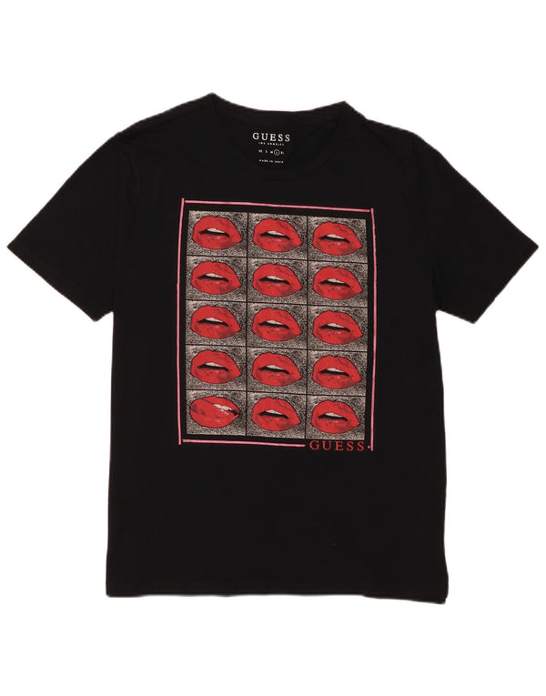 Guess Womens Graphic T-Shirt Top UK 16 Large Black Cotton
